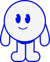 a blue and white cartoon character with a smiley face on its face