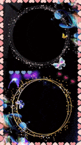 two frames with butterflies and hearts on them