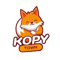 a logo for kopy town with an orange fox on it
