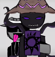 a drawing of a cartoon character with a purple shield