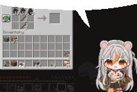 a girl is standing in front of an inventory screen in minecraft