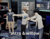 a video game scene with the words astro & willow on the bottom right