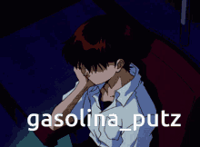 a cartoon of a man covering his face with his hand and the words gasolina putz written below him
