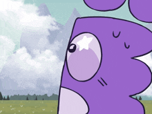 a purple cartoon character with a white star in its eye