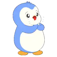 a blue and white cartoon penguin with a red tongue sticking out