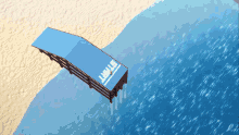a blue board with the word start on it is floating in the water