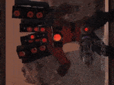 a computer generated image of a fire coming out of a machine with the word red on it