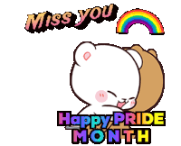 a happy pride month greeting card with a rainbow