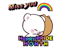 a happy pride month greeting card with a rainbow