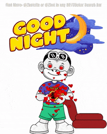 a cartoon monkey is surrounded by hearts and the words good night