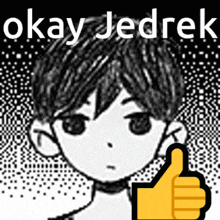 a black and white drawing of a person giving a thumbs up .