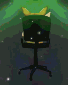 a dog is sitting in a chair with a yellow light behind it