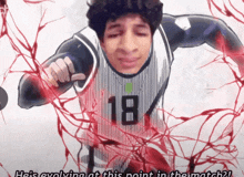 a basketball player with the number 18 on his jersey is surrounded by blood