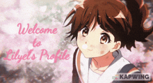 a picture of a girl with the words welcome to lilyel 's profile behind her