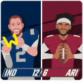 a cartoon drawing of two football players with the numbers 12 and 6