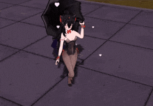 a girl in a fishnet outfit holding an umbrella