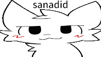 a black and white drawing of a cat with the name sanadd written above it