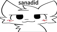 a black and white drawing of a cat with the name sanadd written above it