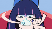 a cartoon of a girl with a condom in her hand