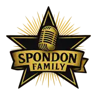 a logo for the spondon family has a star and a microphone
