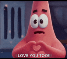 patrick star from spongebob squarepants is making a heart shape with his hands
