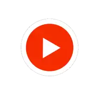 a red and white play button in a black circle