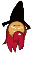 a cartoon character with a black hat and red hair
