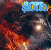 a lion is surrounded by flames and the word sloto is on the bottom