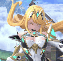 a close up of a female anime character with a sword