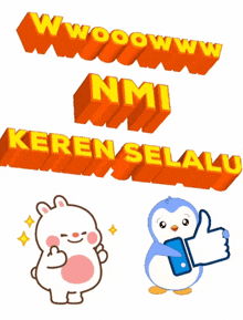 a penguin giving a thumbs up next to a bear that says nmi