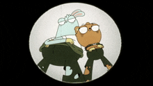 a cartoon of a rabbit and a bear looking through a telescope
