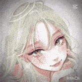 a drawing of a girl with blonde hair and a white halo on her head