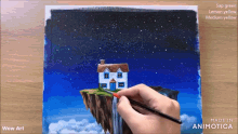 a painting of a house on a cliff with the words wow art on the bottom