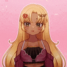a drawing of a girl with blonde hair and a flower in her hair