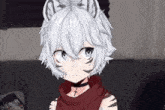 a close up of a cartoon character with white hair and a tiger 's face .