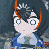 a close up of a cartoon character with a loading spinner on her head