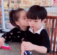 cute funny kiss kids eww