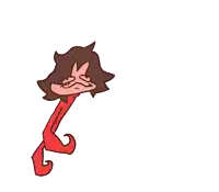 a cartoon drawing of a person with long red legs