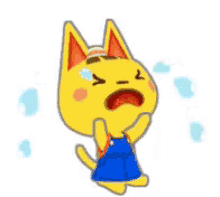 a cartoon cat is crying and wearing overalls and a hat .
