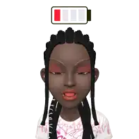 a cartoon of a girl with dreadlocks and a battery in the background