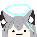 a cat girl with a halo on her head and a cross on her forehead .