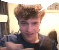 a young man with a speech bubble above his head that says l.