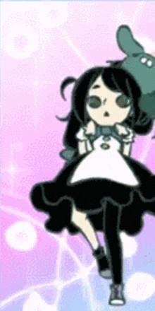 a cartoon of a girl in a black dress dancing