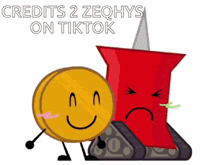a coin and a pin are standing next to each other with the words credits 2 zeqhys on tiktok above them