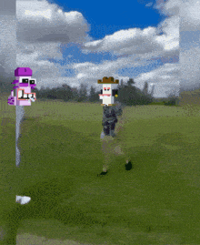 a pixel art of a person in a field