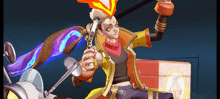 a cartoon character is holding a gun in front of a box that says ' nc ' on it