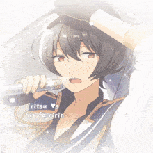 a drawing of a boy with the words ritsu 's his fairirin below him
