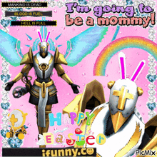 a picture of a video game character with the words i 'm going to be a mommy on it