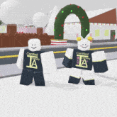 a couple of cartoon characters wearing certified dummy shirts