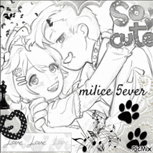 a black and white drawing of a boy and girl with the words so cute below